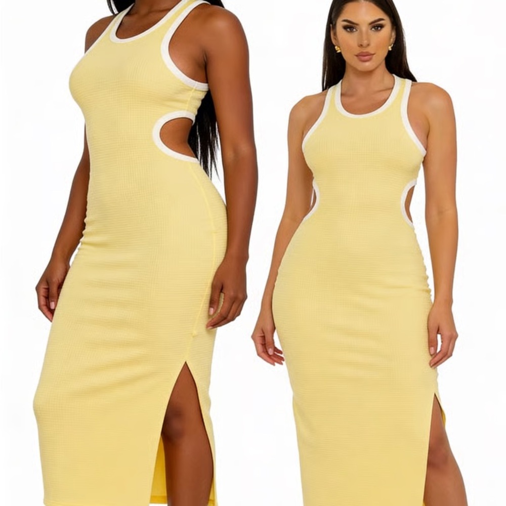 Elegant Yellow Sleeveless Dress